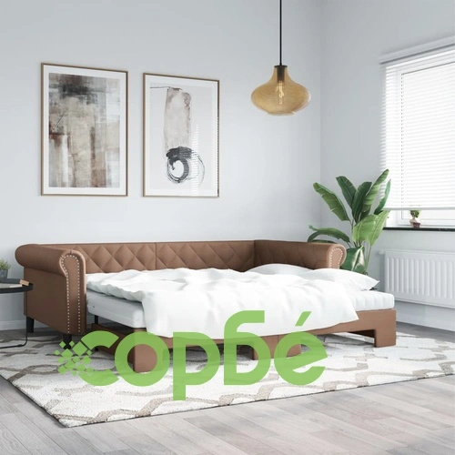 Канапе с походно легло, капучино, 90x200 см изкуствена кожа ➤ топ цена ➤ sorbe.bg
