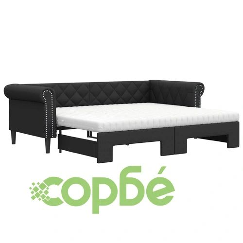 Канапе с походно легло и матрак черно 90x200 см изкуствена кожа ➤ топ цена ➤ sorbe.bg
