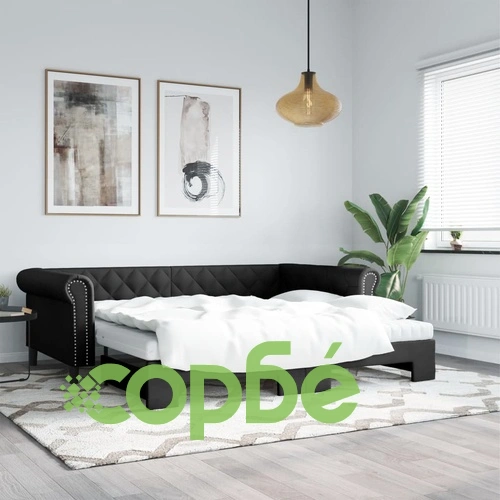 Канапе с походно легло и матрак черно 90x200 см изкуствена кожа ➤ топ цена ➤ sorbe.bg