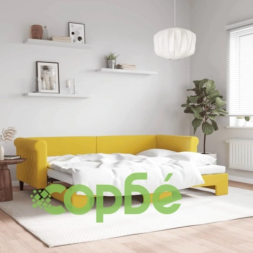 Канапе с изтеглящо разтегателно легло жълто 80x200 см кадифе ➤ топ цена ➤ sorbe.bg