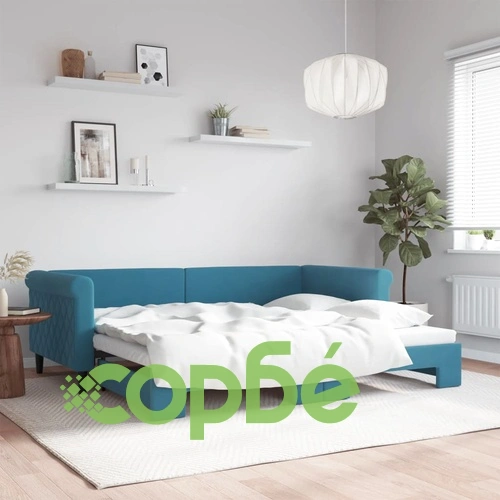 Канапе с изтеглящо разтегателно легло синьо 90x200 см кадифе ➤ топ цена ➤ sorbe.bg