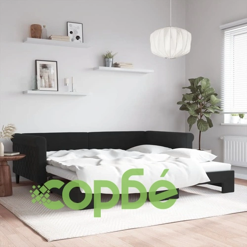 Канапе с изтеглящо разтегателно легло черно 100x200 см кадифе ➤ топ цена ➤ sorbe.bg