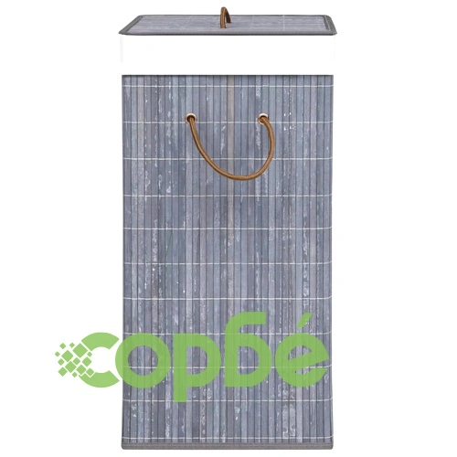 Бамбуков кош за пране с 2 секции, сив, 72 л ➤ топ цена ➤ sorbe.bg