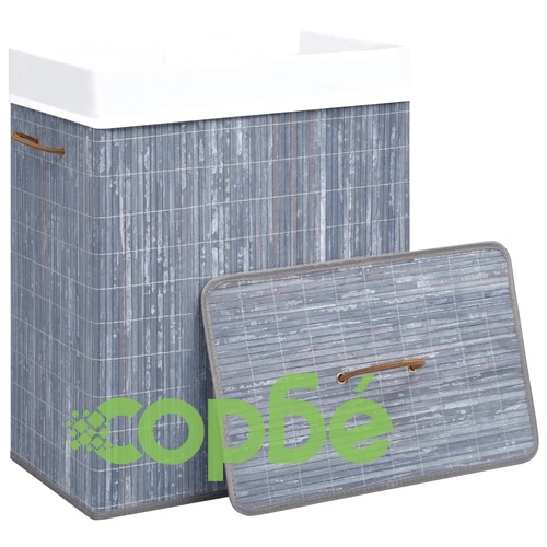 Бамбуков кош за пране с 2 секции, сив, 100 л ➤ топ цена ➤ sorbe.bg