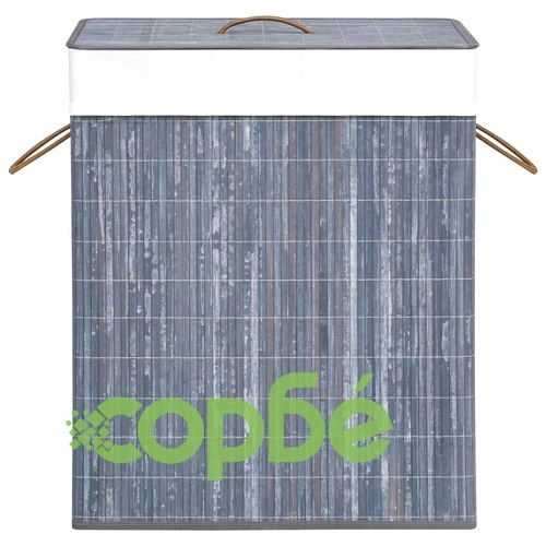 Бамбуков кош за пране с 2 секции, сив, 100 л ➤ топ цена ➤ sorbe.bg