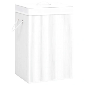 Бамбуков кош за пране с 2 секции, бял, 72 л