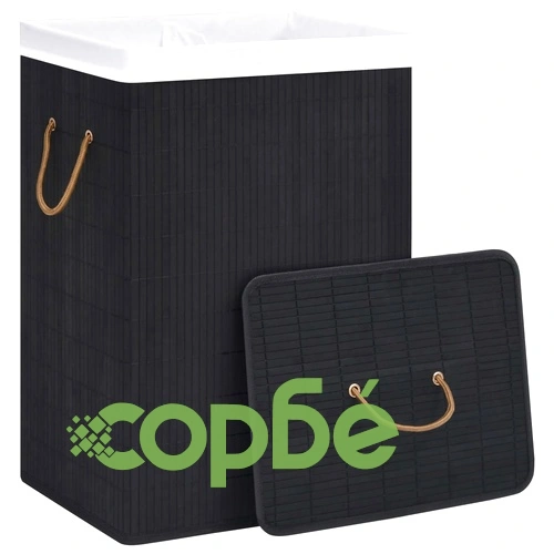 Бамбуков кош за пране с 2 секции черен 72 л ➤ топ цена ➤ sorbe.bg