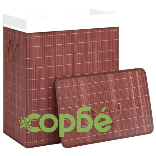 Бамбуков кош за пране с 2 секции кафяв 100 л ➤ топ цена ➤ sorbe.bg