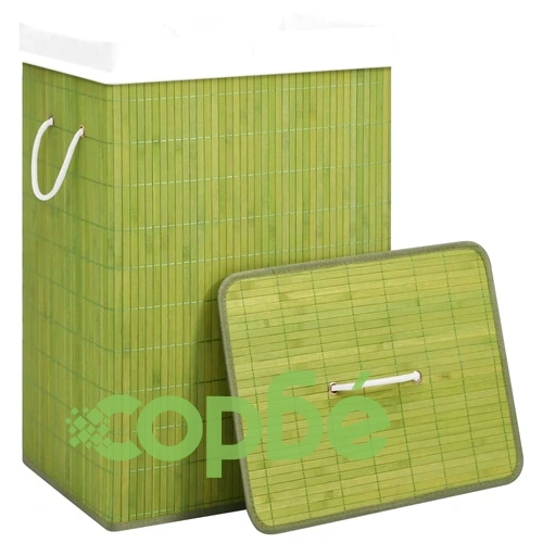 Бамбуков кош за пране с 2 секции зелен 72 л ➤ топ цена ➤ sorbe.bg