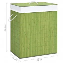 Бамбуков кош за пране с 2 секции, зелен, 100 л