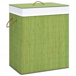 Бамбуков кош за пране с една секция, зелен, 83 л