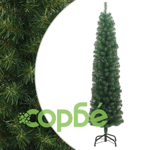 Тънка изкуствена коледна елха със стойка, зелена, 180 см, PVC ➤ топ цена ➤ sorbe.bg