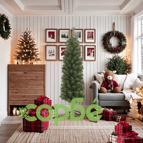 Тънка изкуствена коледна елха със стойка, зелена, 180 см, PVC ➤ топ цена ➤ sorbe.bg