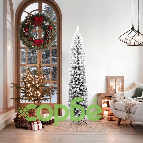 Тънка изкуствена коледна елха с флокиран сняг зелена 180 см PVC ➤ топ цена ➤ sorbe.bg