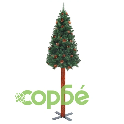 Тънка коледна елха с истинско дърво и шишарки зелена 150 см PVC ➤ топ цена ➤ sorbe.bg