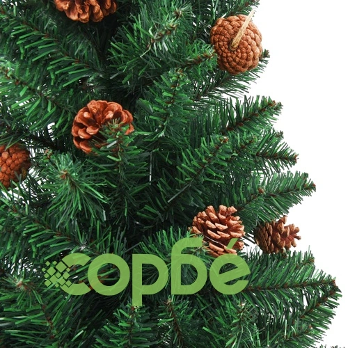 Тънка коледна елха с истинско дърво и шишарки зелена 150 см PVC ➤ топ цена ➤ sorbe.bg