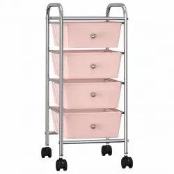 Мобилна количка за съхранение с 4 чекмеджета розова пластмаса