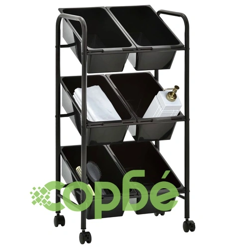 Количка за съхранение на играчки, 6 коша, черна, пластмаса ➤ топ цена ➤ sorbe.bg