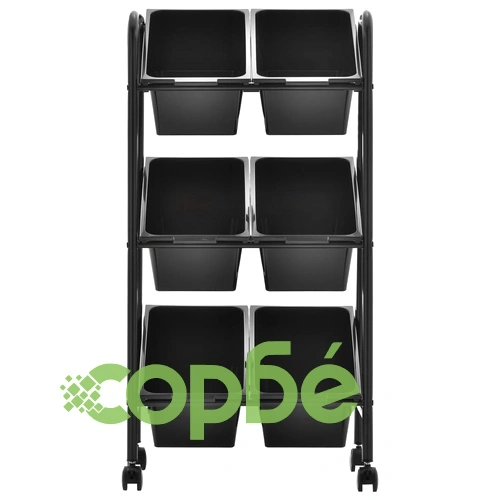 Количка за съхранение на играчки, 6 коша, черна, пластмаса ➤ топ цена ➤ sorbe.bg