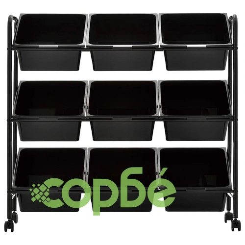 Количка за съхранение на играчки, 9 коша, черна, пластмаса ➤ топ цена ➤ sorbe.bg