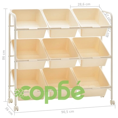Количка за съхранение на играчки, 9 коша, бяла, пластмаса ➤ топ цена ➤ sorbe.bg