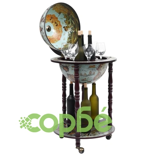 Глобус бар стойка за вино, евкалиптово дърво, син ➤ топ цена ➤ sorbe.bg