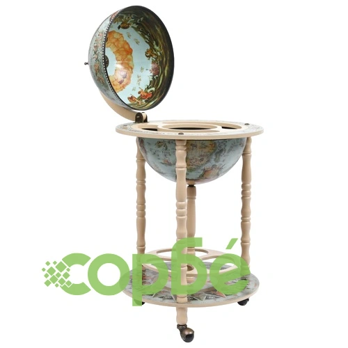 Глобус бар стойка за вино, евкалиптово дърво, син  ➤ топ цена ➤ sorbe.bg