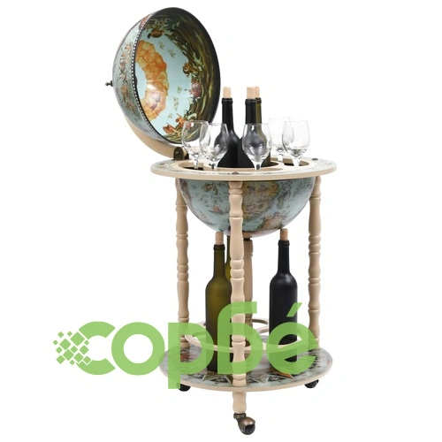 Глобус бар стойка за вино, евкалиптово дърво, син  ➤ топ цена ➤ sorbe.bg