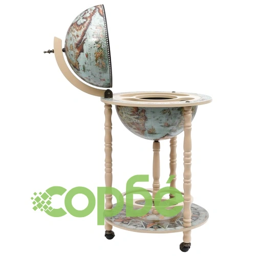 Глобус бар стойка за вино, евкалиптово дърво, син  ➤ топ цена ➤ sorbe.bg