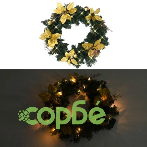 Коледен венец с LED светлини зелен 60 см PVC ➤ топ цена ➤ sorbe.bg