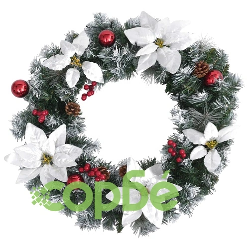 Коледен венец с LED лампички, зелен, 60 см, PVC ➤ топ цена ➤ sorbe.bg