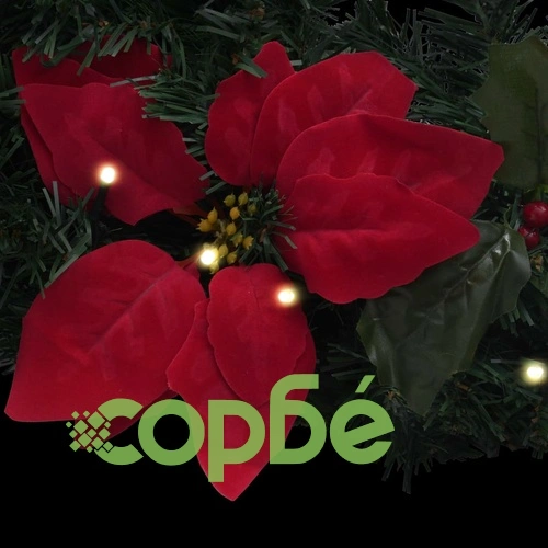 Коледен венец с LED светлини зелен 60 см PVC ➤ топ цена ➤ sorbe.bg