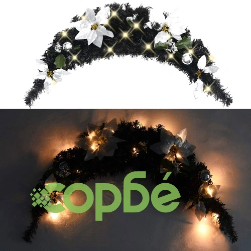Коледна арка с LED лампички, черна, 90 см, PVC ➤ топ цена ➤ sorbe.bg