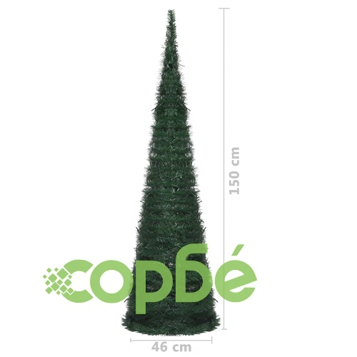 Разгъваема стринг изкуствена коледна елха с LED, зелена, 150 см ➤ топ цена ➤ sorbe.bg