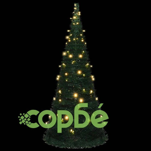 Разгъваема стринг изкуствена коледна елха с LED, зелена, 210 см ➤ топ цена ➤ sorbe.bg