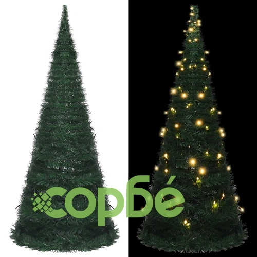 Разгъваема стринг изкуствена коледна елха с LED, зелена, 210 см ➤ топ цена ➤ sorbe.bg