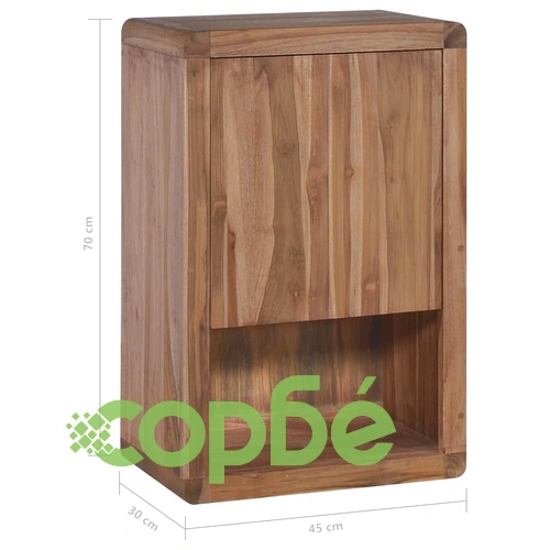 Шкаф за баня за стенен монтаж, 45x30x70 cм, тиково дърво масив ➤ топ цена ➤ sorbe.bg