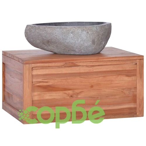 Шкаф за баня за стенен монтаж, 60x45x30 cм, тиково дърво масив ➤ топ цена ➤ sorbe.bg