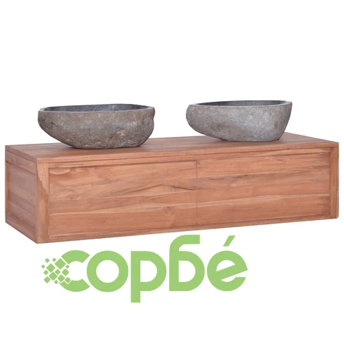 Шкаф за баня за стенен монтаж, 120x45x30 cм, тиково дърво масив ➤ топ цена ➤ sorbe.bg