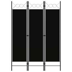 Параван за стая, 3 панела, черен, 120x180 см