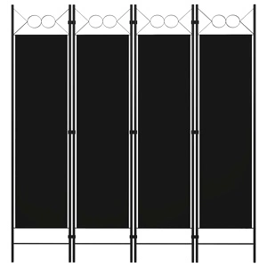Параван за стая, 4 панела, черен, 160x180 см