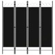 Параван за стая, 4 панела, черен, 160x180 см