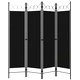 Параван за стая, 4 панела, черен, 160x180 см