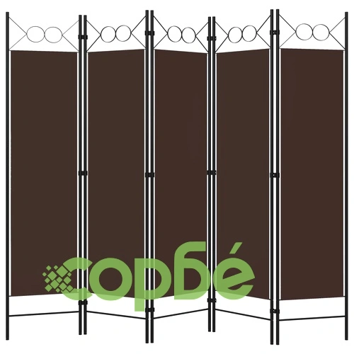 Параван за стая, 5 панела, кафяв, 200x180 см ➤ топ цена ➤ sorbe.bg