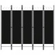 Параван за стая, 5 панела, черен, 200x180 см