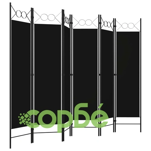 Параван за стая, 6 панела, черен, 240x180 cм ➤ топ цена ➤ sorbe.bg