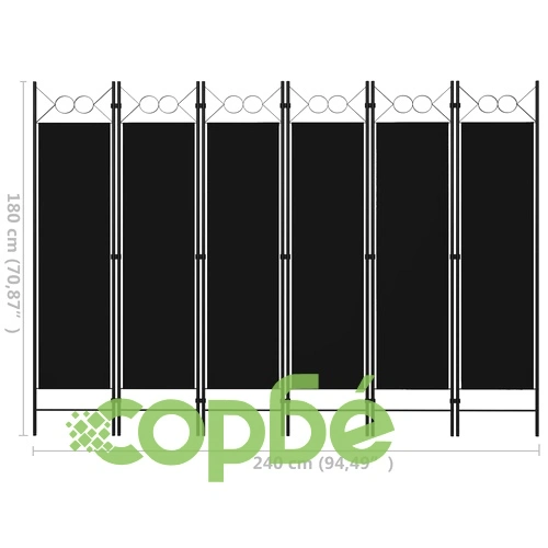 Параван за стая, 6 панела, черен, 240x180 cм ➤ топ цена ➤ sorbe.bg