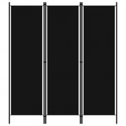 Параван за стая, 3 панела, черен, 150x180 см