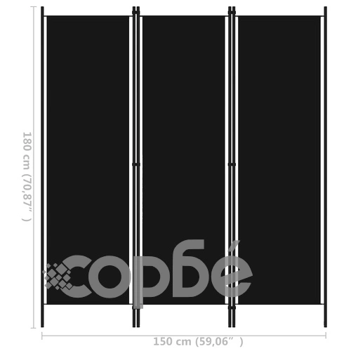 Параван за стая, 3 панела, черен, 150x180 см ➤ топ цена ➤ sorbe.bg