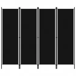 Параван за стая, 4 панела, черен, 200x180 см  